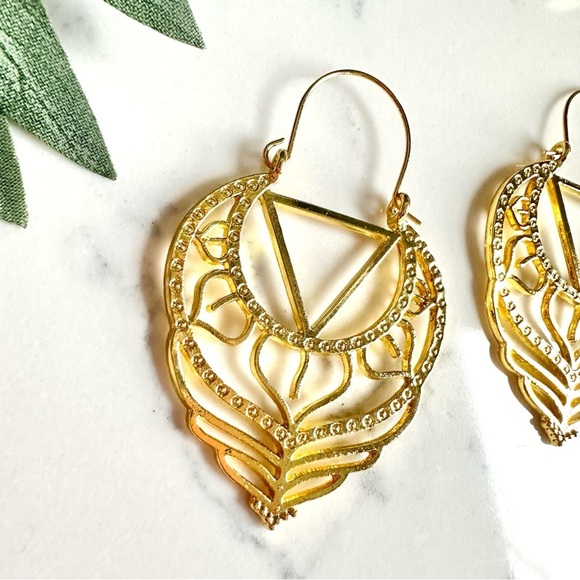2/$30🌵 Gold Sacred Mandala Earrings Geo Hoop Dangle Jewelry Statement Gift NEW - Picture 5 of 8